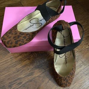 New! Jessica Simpson girls shoes size 13.5 black, leopard ballet flat with strap